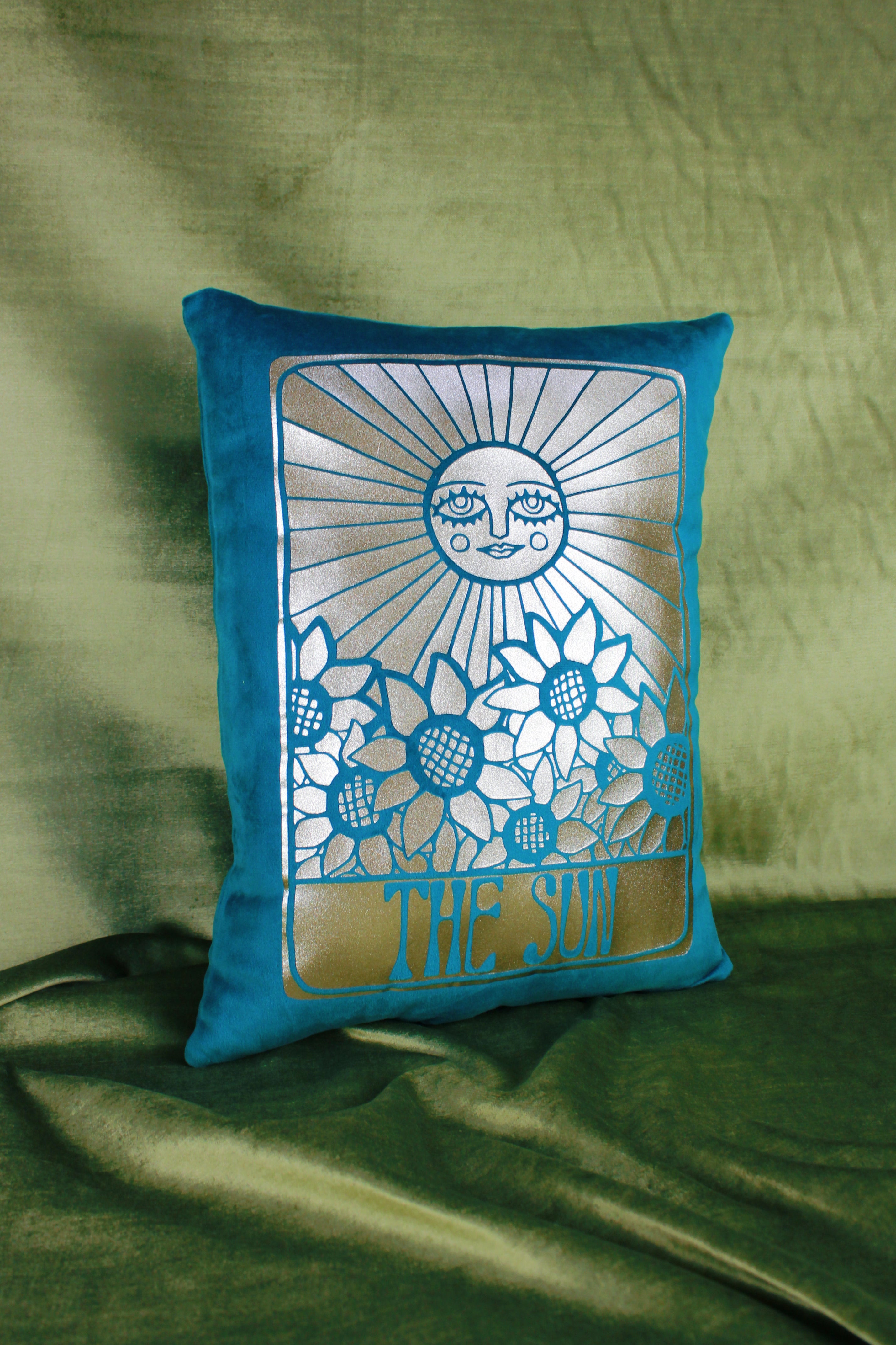 Teal Velvet 'The Sun' Cushion
