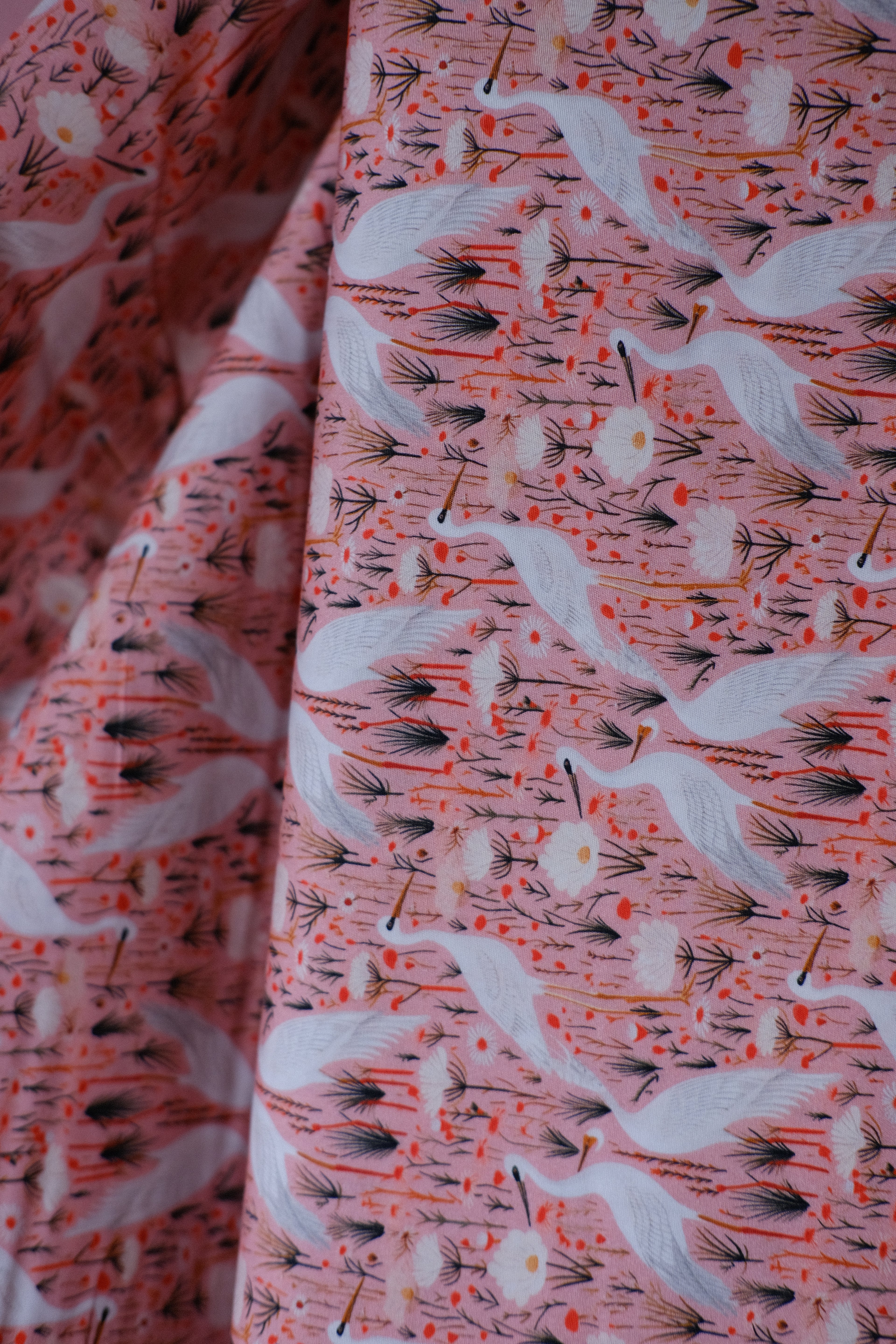 Studio Sale: Pink Crane 100% Cotton (per meter)