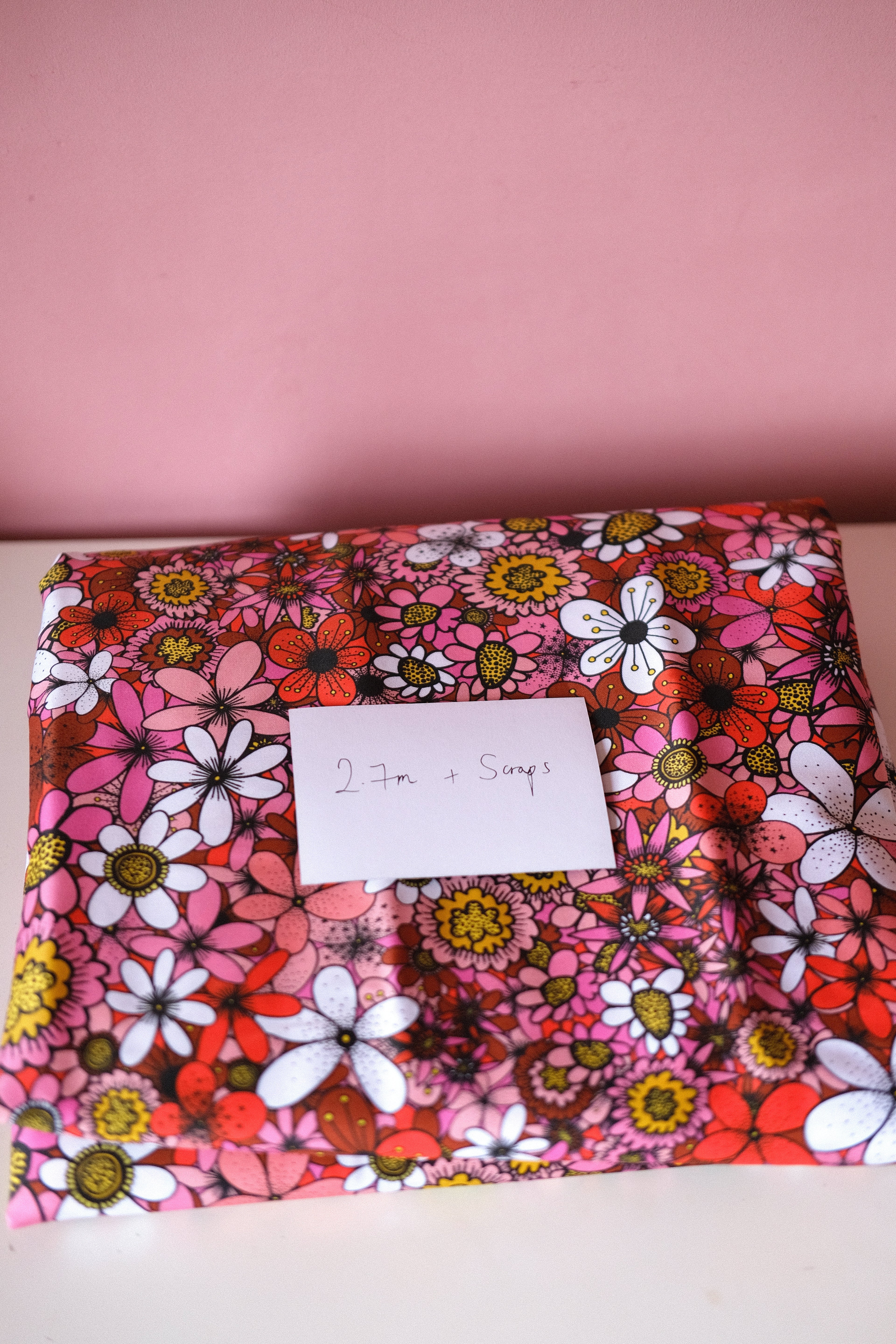 Studio Sale: Sunday Morning Pink/Red 100% Organic Cotton Sateen - Remnant Piece: 2.7m + Scraps