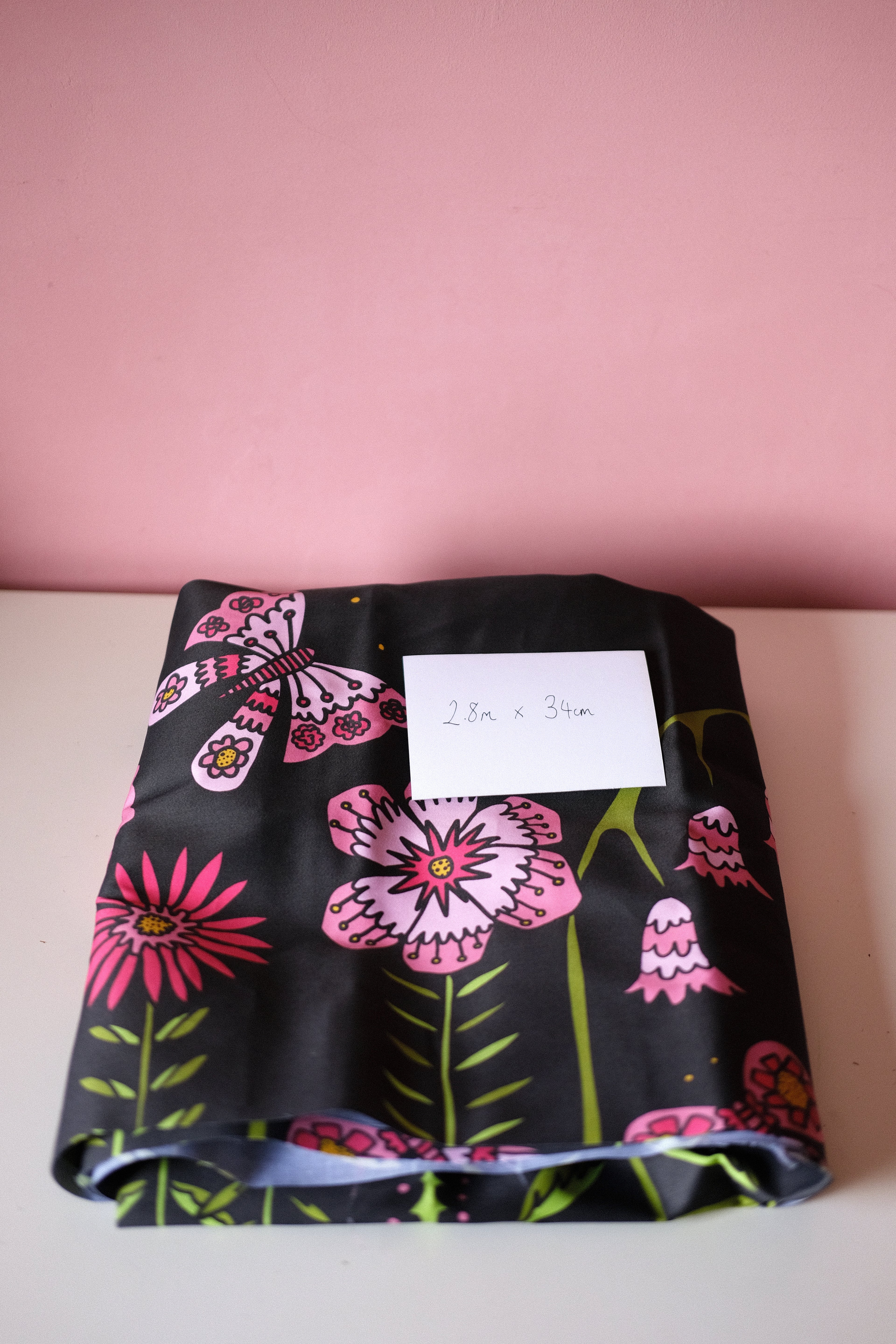 Studio Sale: Midsummer Meadow Black 100% Organic Cotton Sateen - Remnant Piece: 2.8m x 34cm
