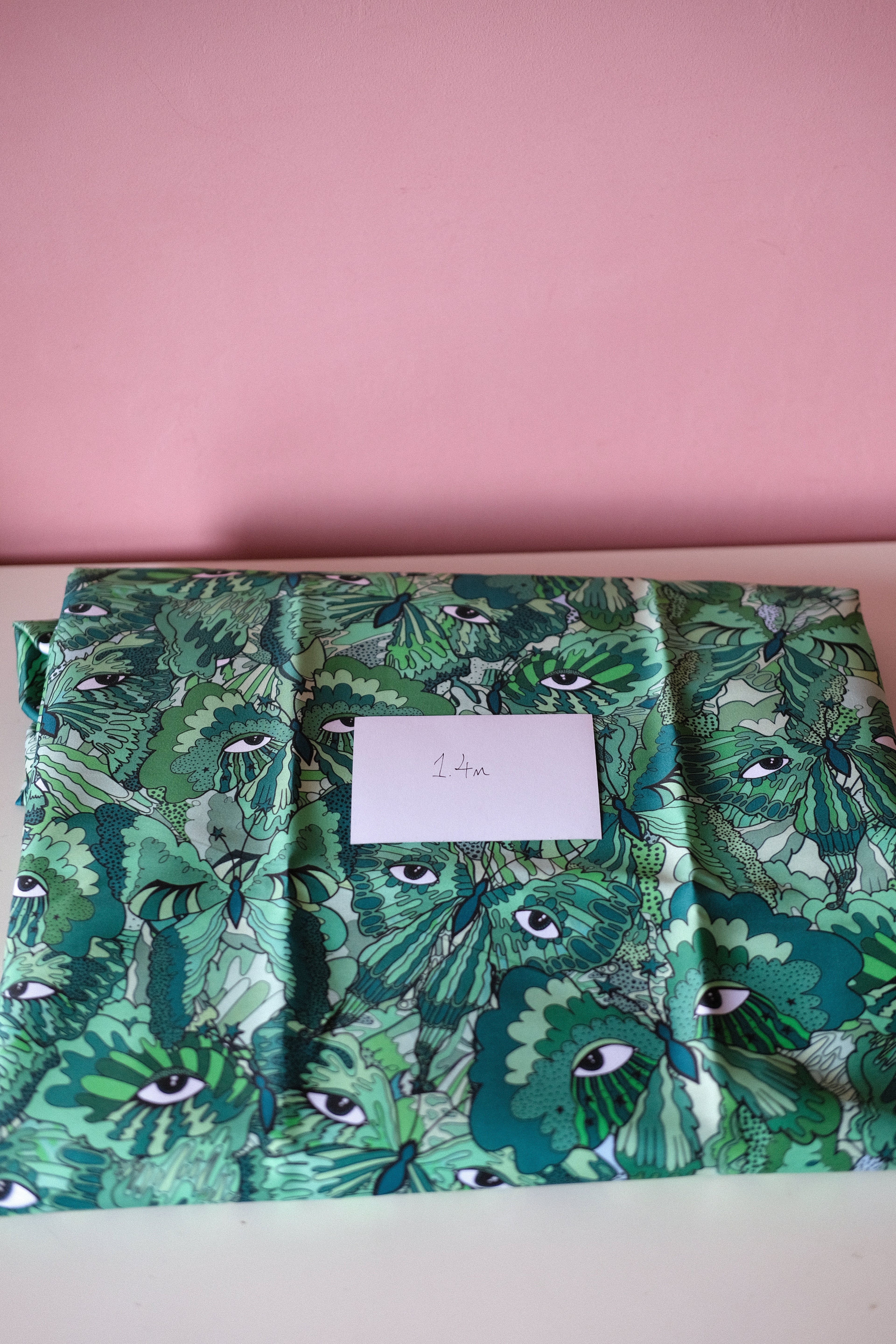 Studio Sale: Teal Butterfly 100% Organic Cotton Sateen - Remnant Piece: 1.4m