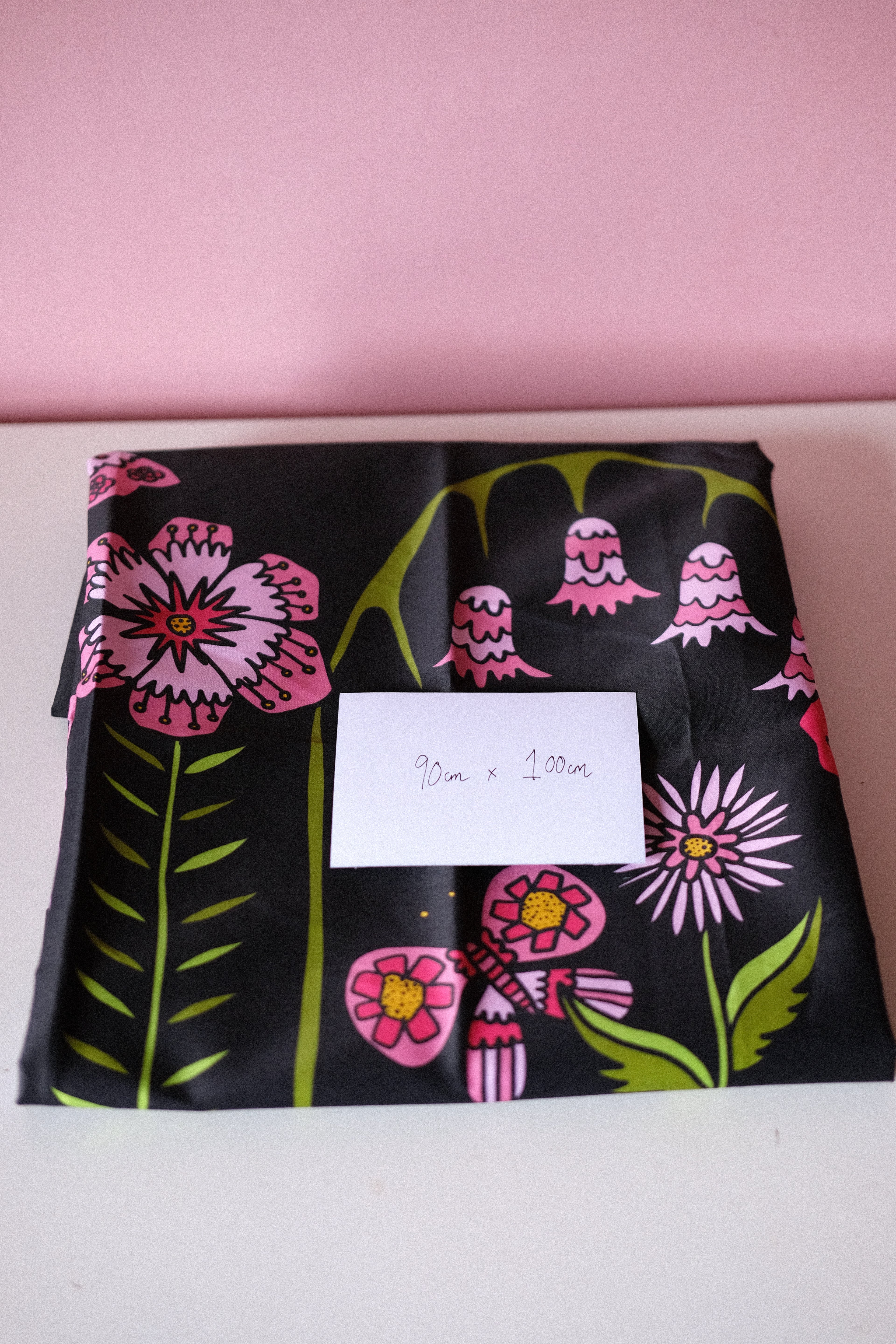 Studio Sale: Midsummer Meadow Black 100% Organic Cotton Sateen - Remnant Piece: 1m x 90cm