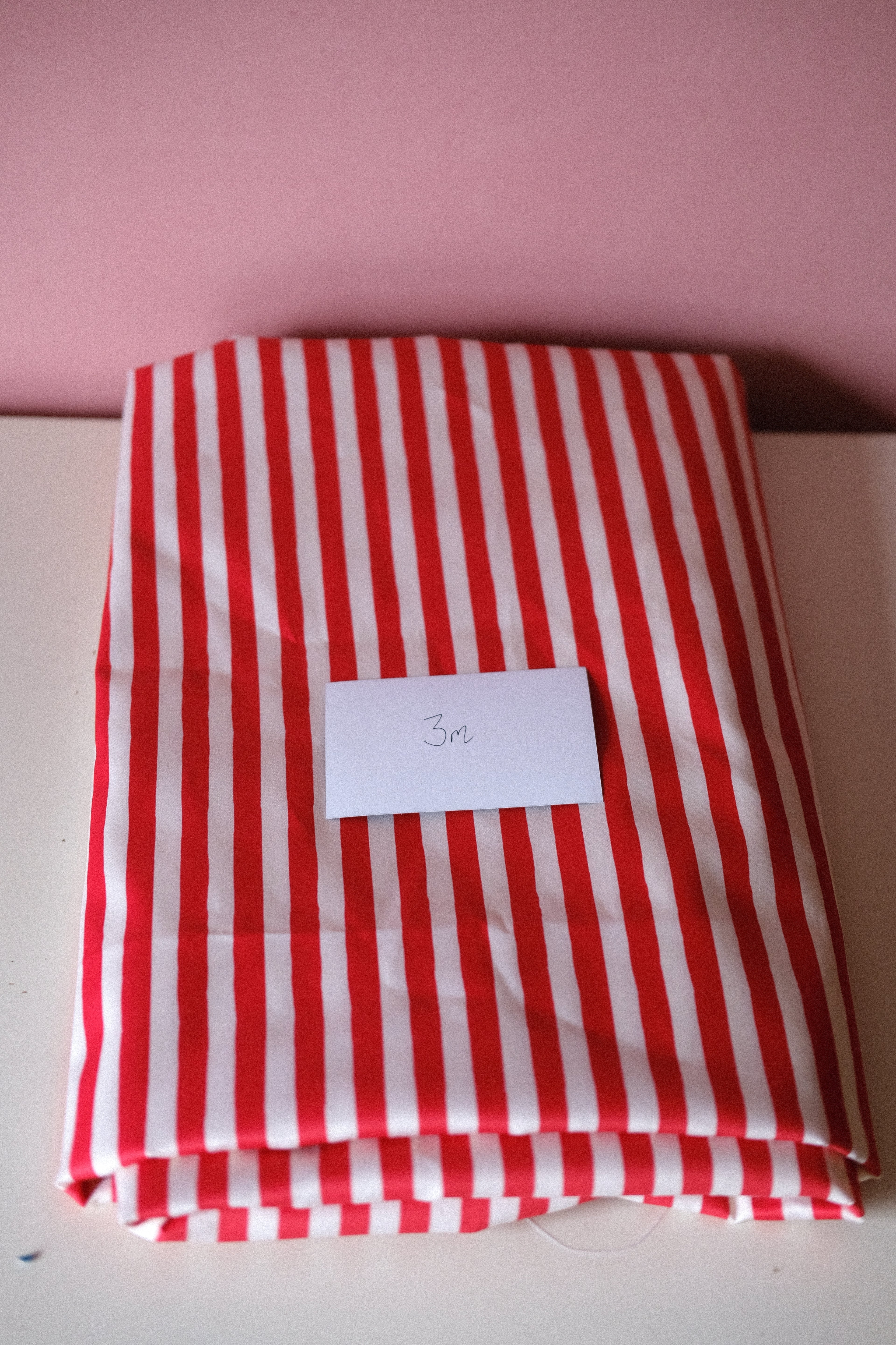 Studio Sale: Red & Ivory Stripe 100% Organic Cotton Sateen - Remnant Piece: 3m