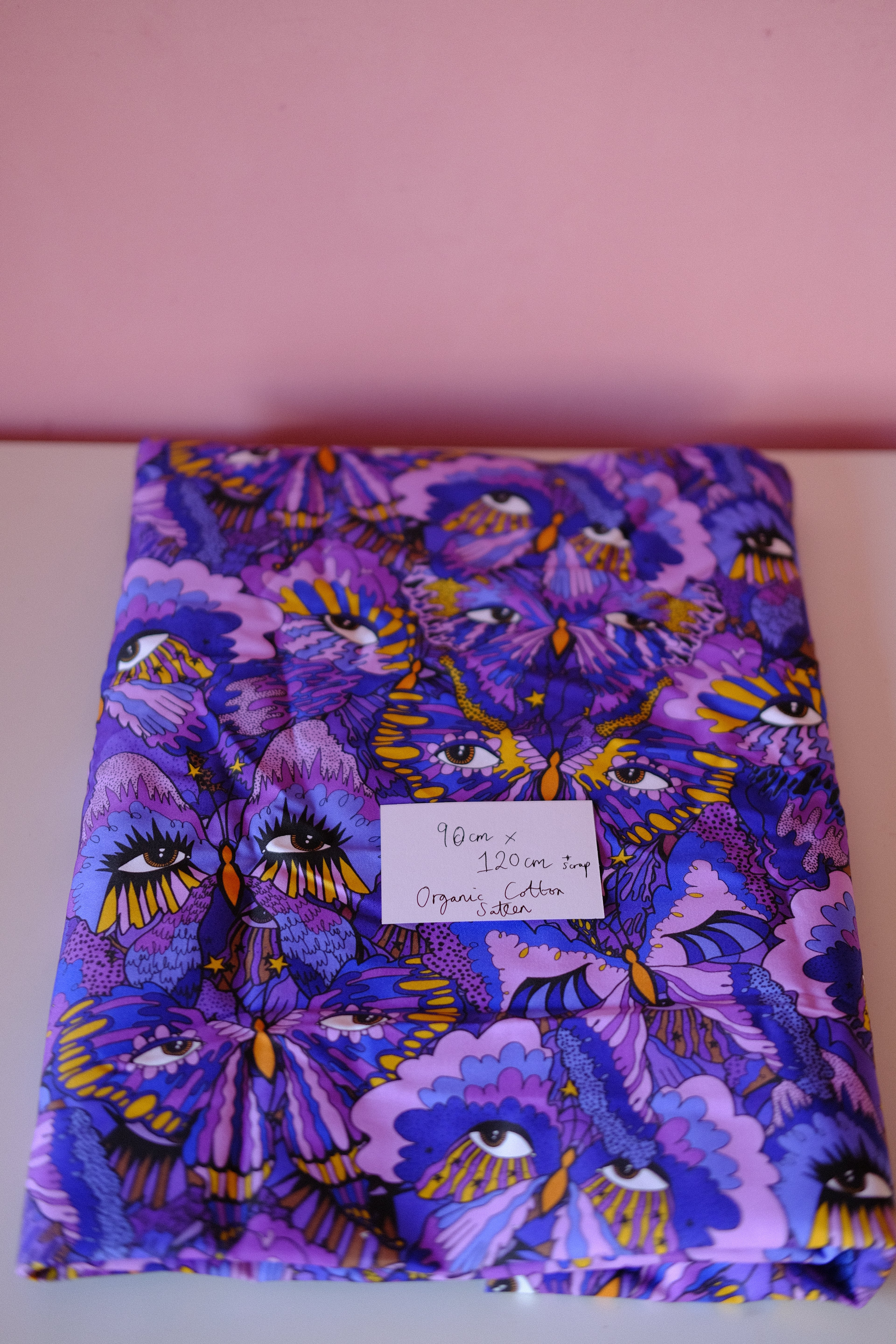 Studio Sale: Violet Butterfly Organic Cotton Sateen - Remnant Piece: 90cm x 120cm + Scraps