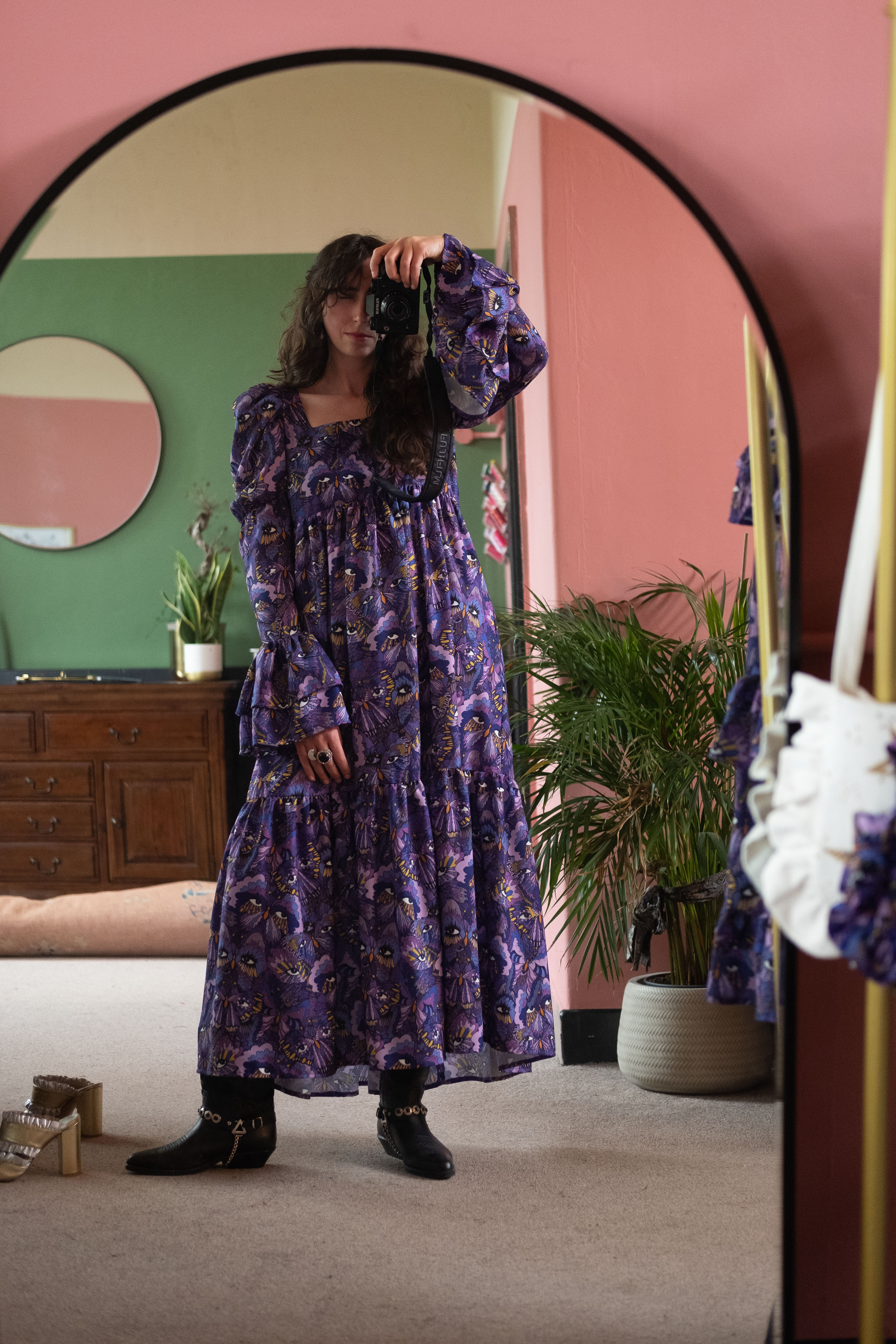Ruffle Sleeved Zelda in Violet Butterfly