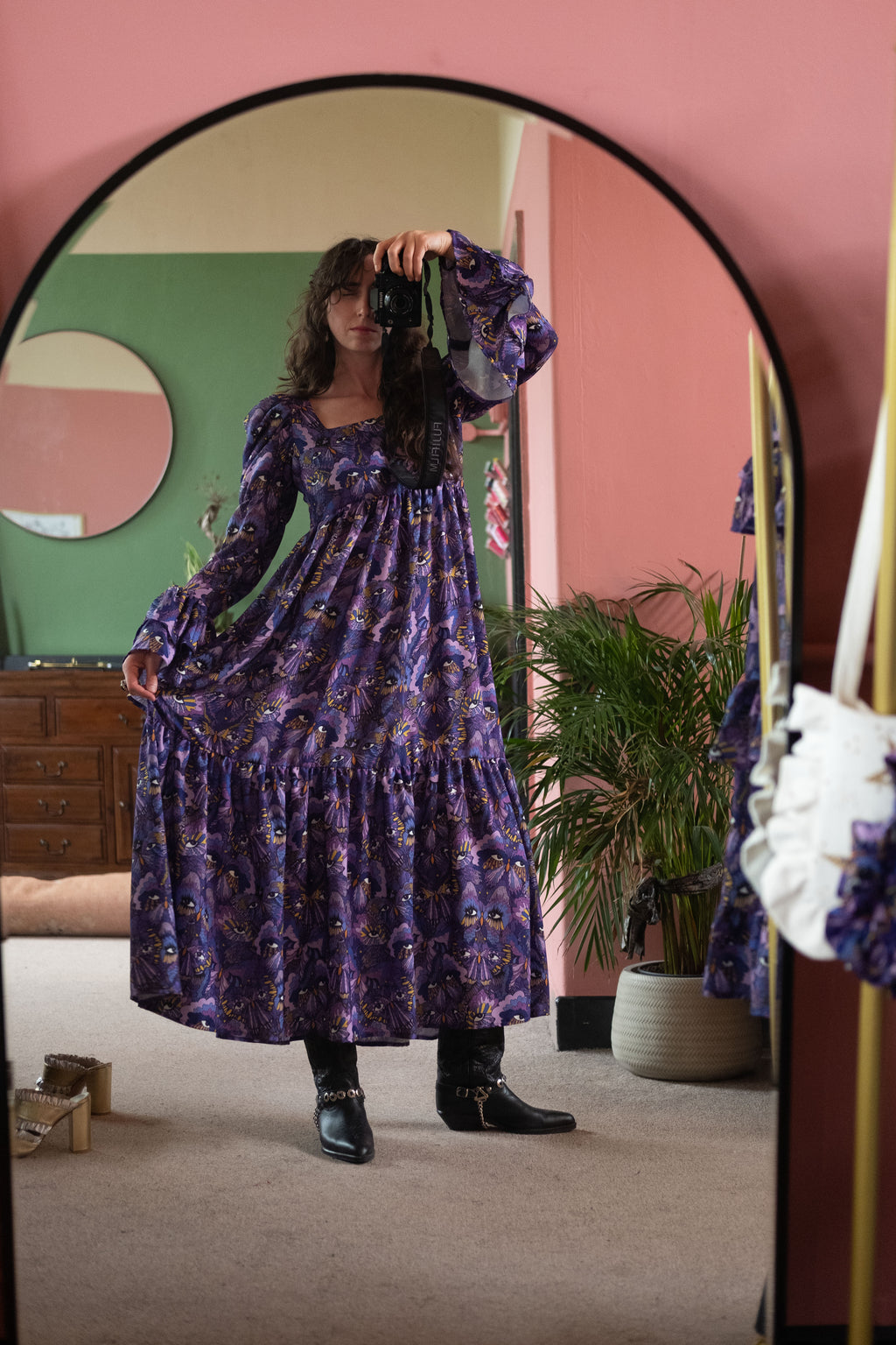 Ruffle Sleeved Zelda in Violet Butterfly