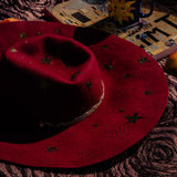 Burgundy Wide Brim Hat with Gold Chain Detail (BIBA)