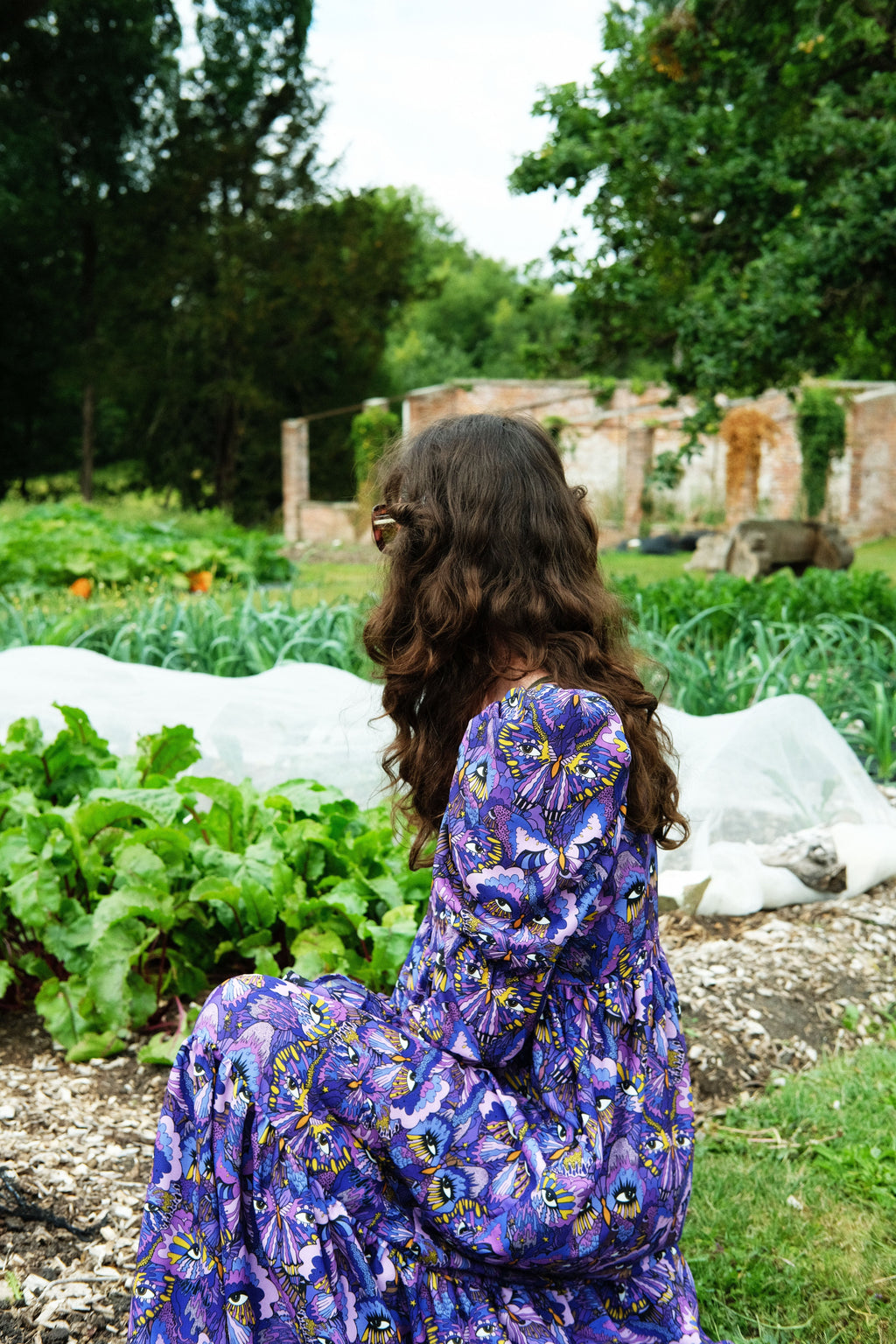 Ruffle Sleeved Zelda in Violet Butterfly