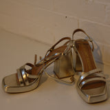 Sample Sale: Gold Strappy Platform Heels, Size 7