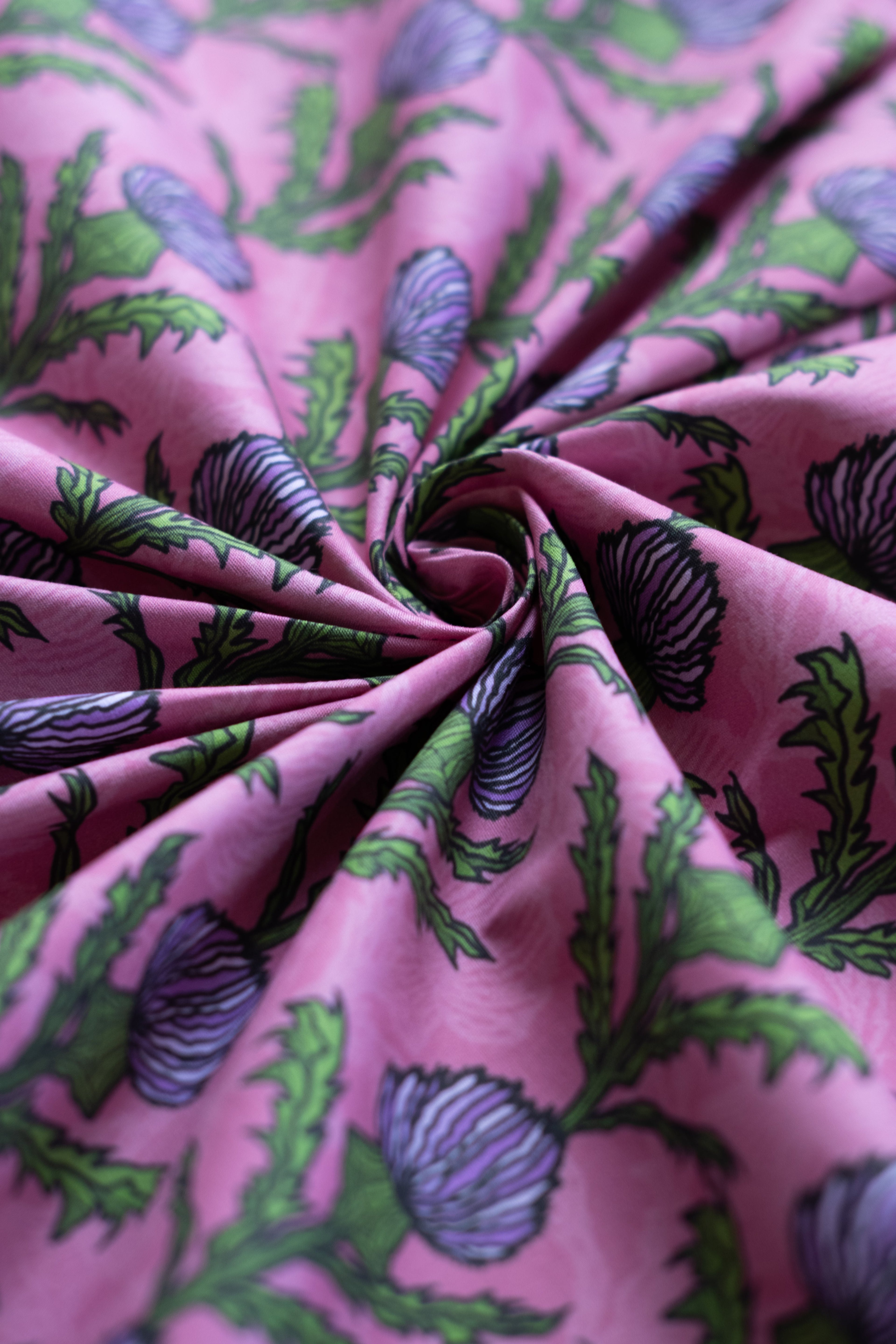 Pink Thistle 100% Organic Cotton Sateen (per meter)