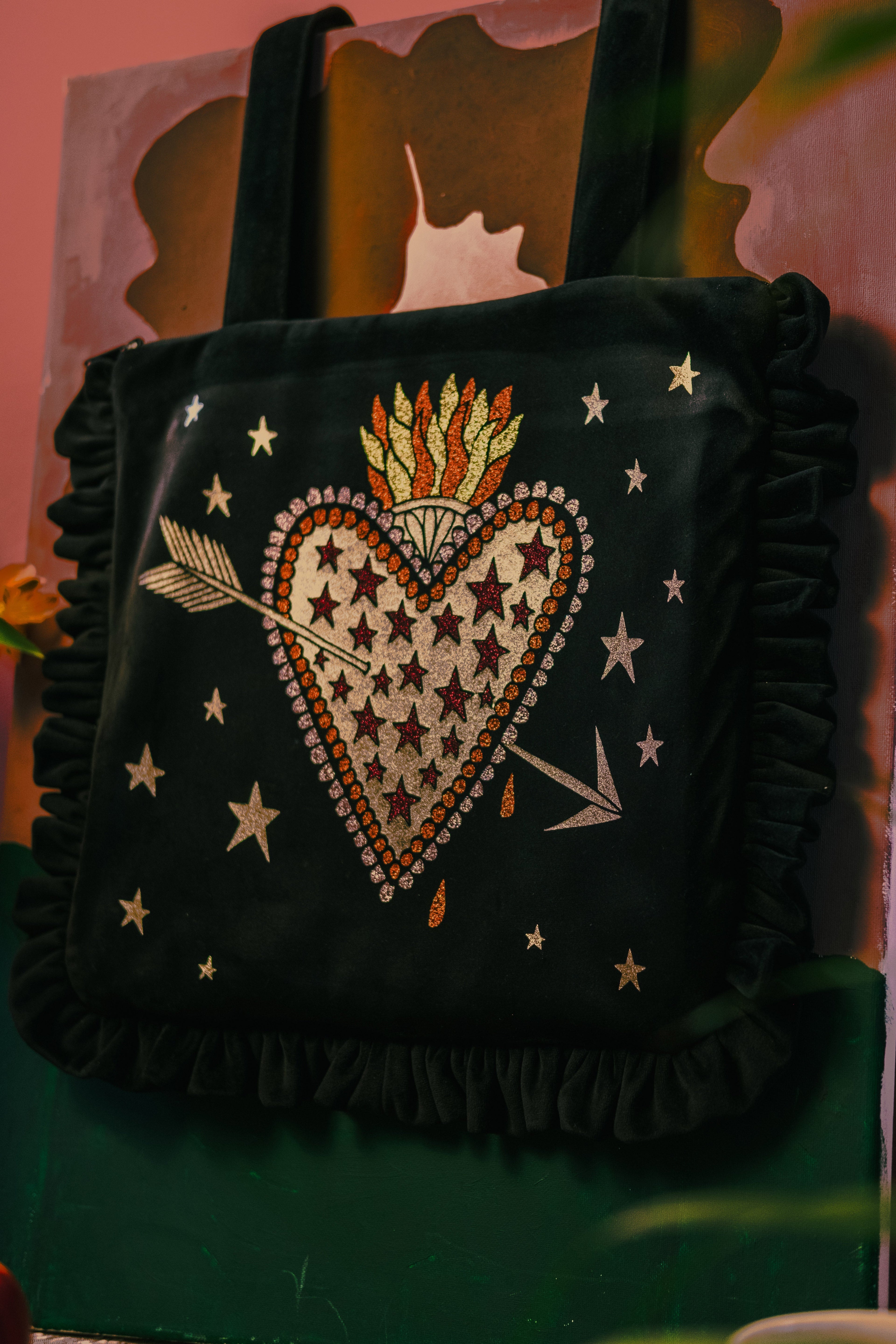 Flaming Heart Velvet Bag