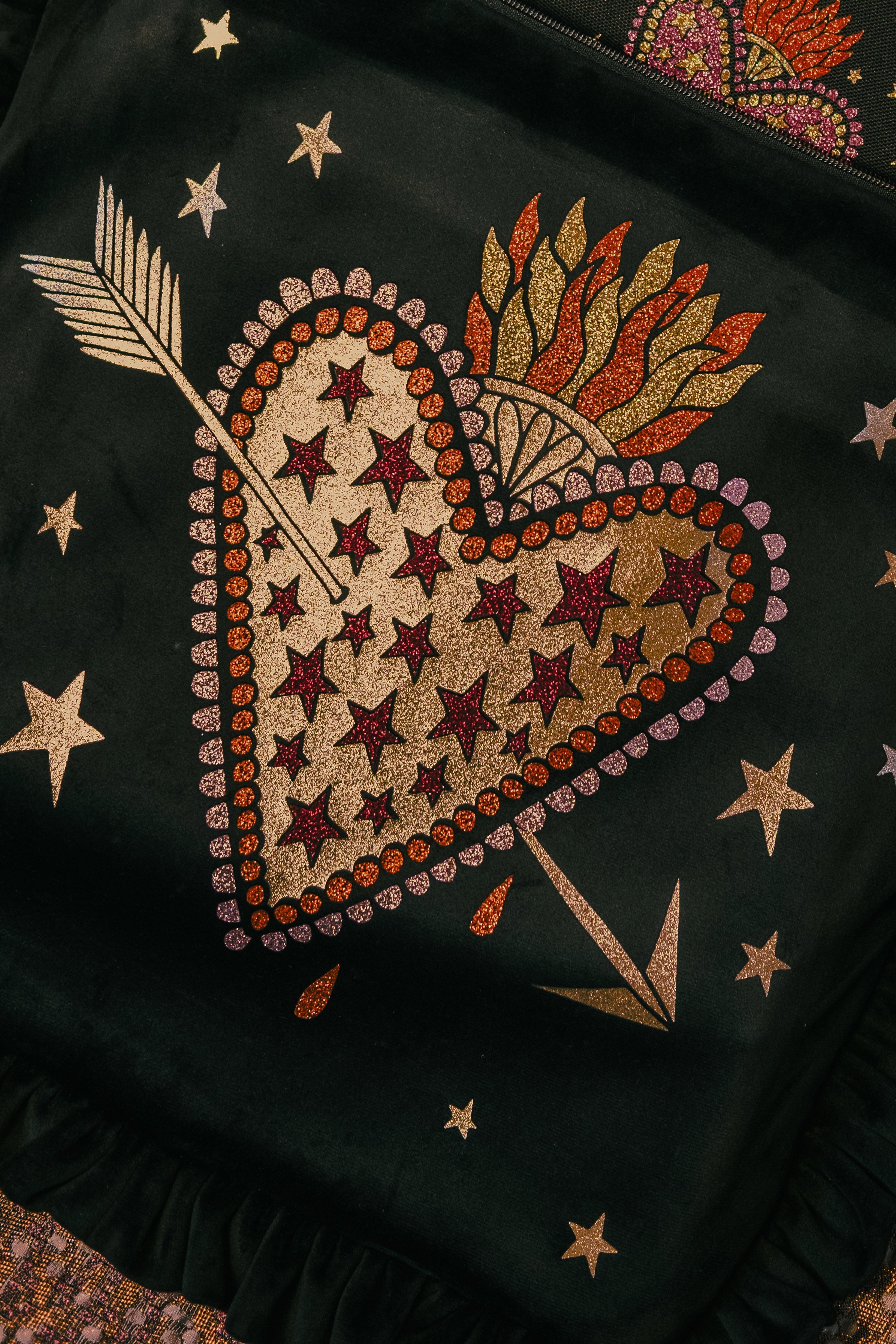 Flaming Heart Velvet Bag
