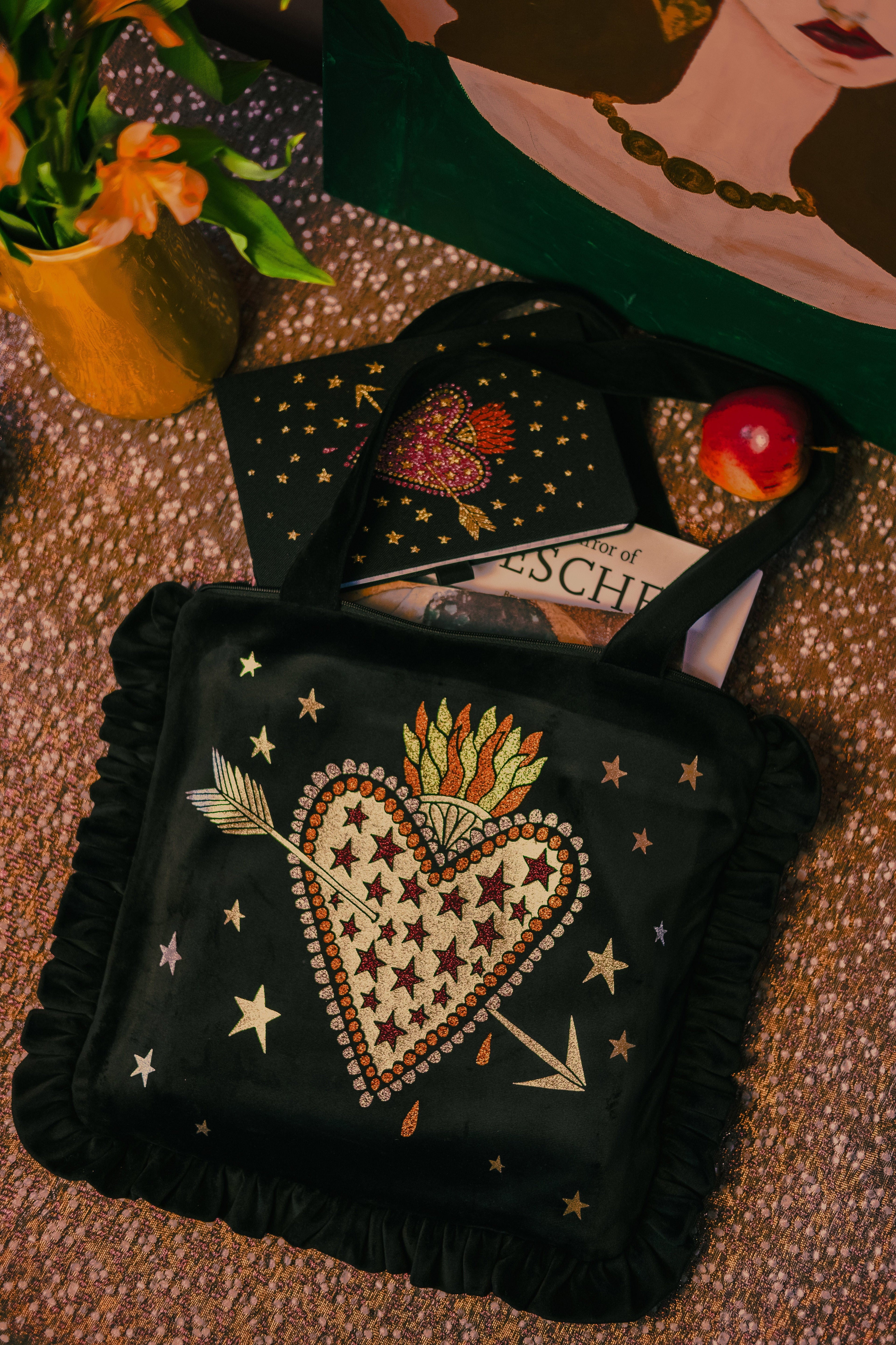 Flaming Heart Velvet Bag