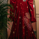 Elizabeth in Ruby Velvet with Flaming Heart Applique