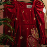 Elizabeth in Ruby Velvet with Flaming Heart Applique