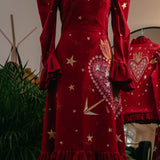 Elizabeth in Ruby Velvet with Flaming Heart Applique