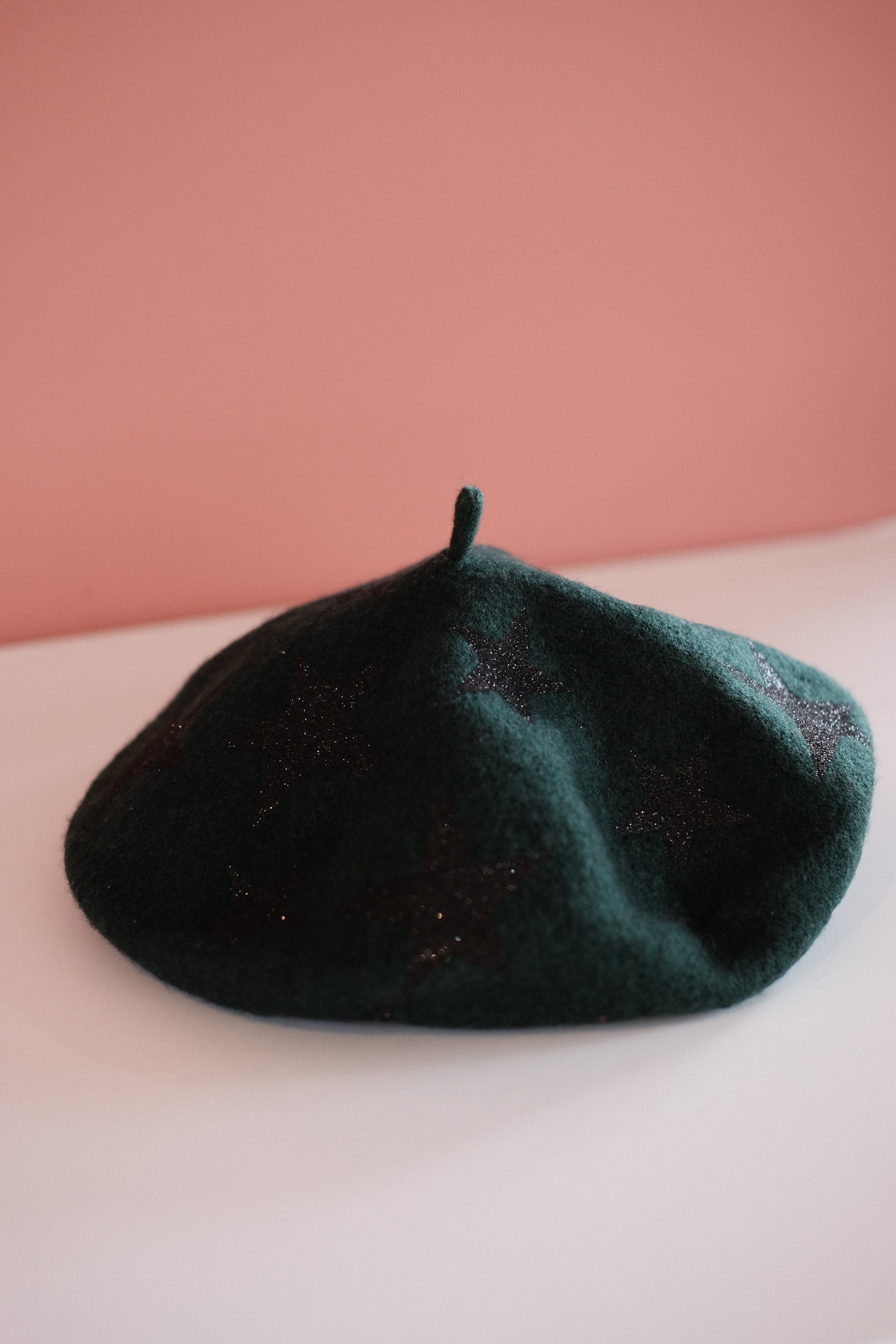 Starlet Beret - Black Stars on Forest Green Beret