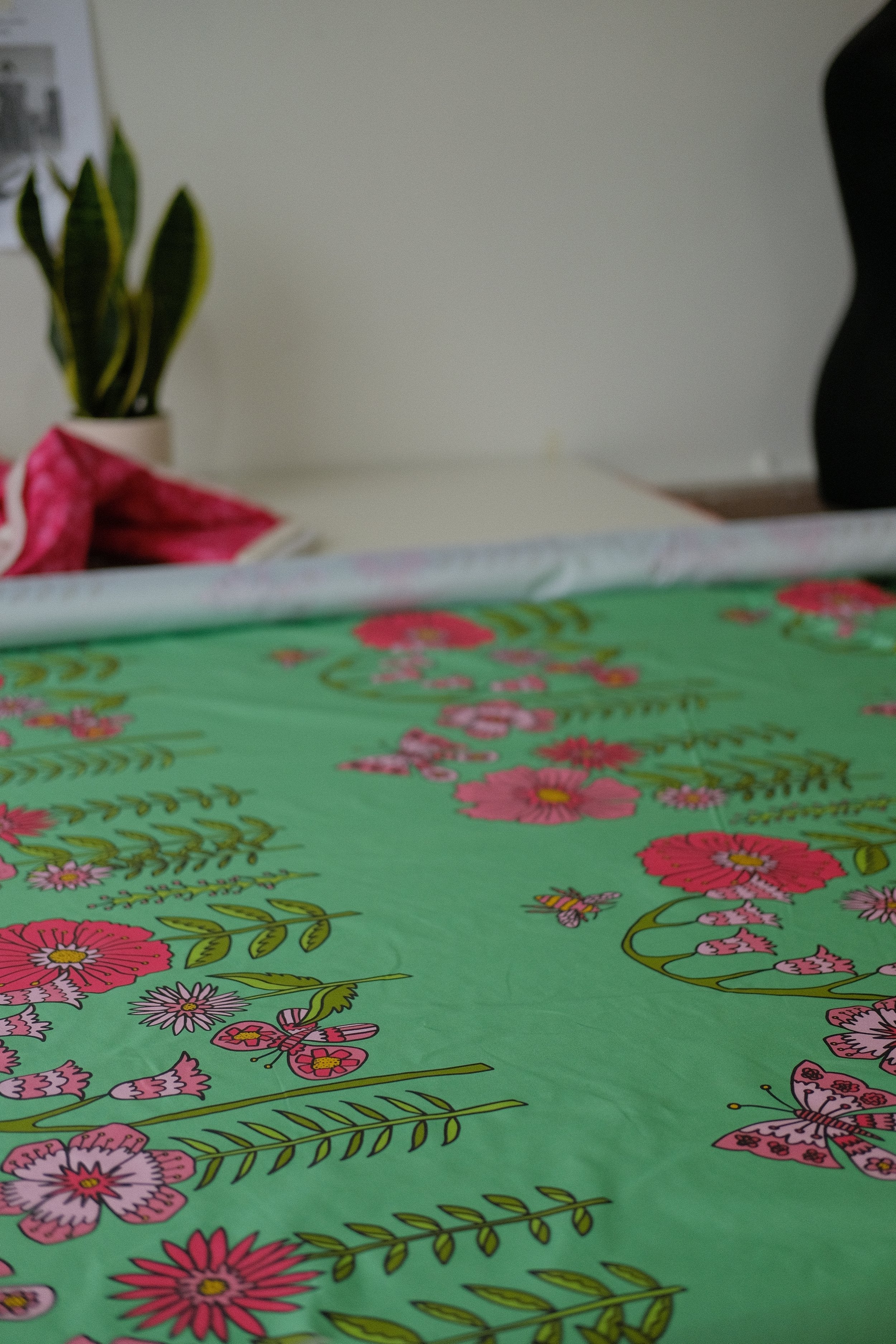 Mint Midsummer Meadow 100% Organic Cotton Sateen (per meter)