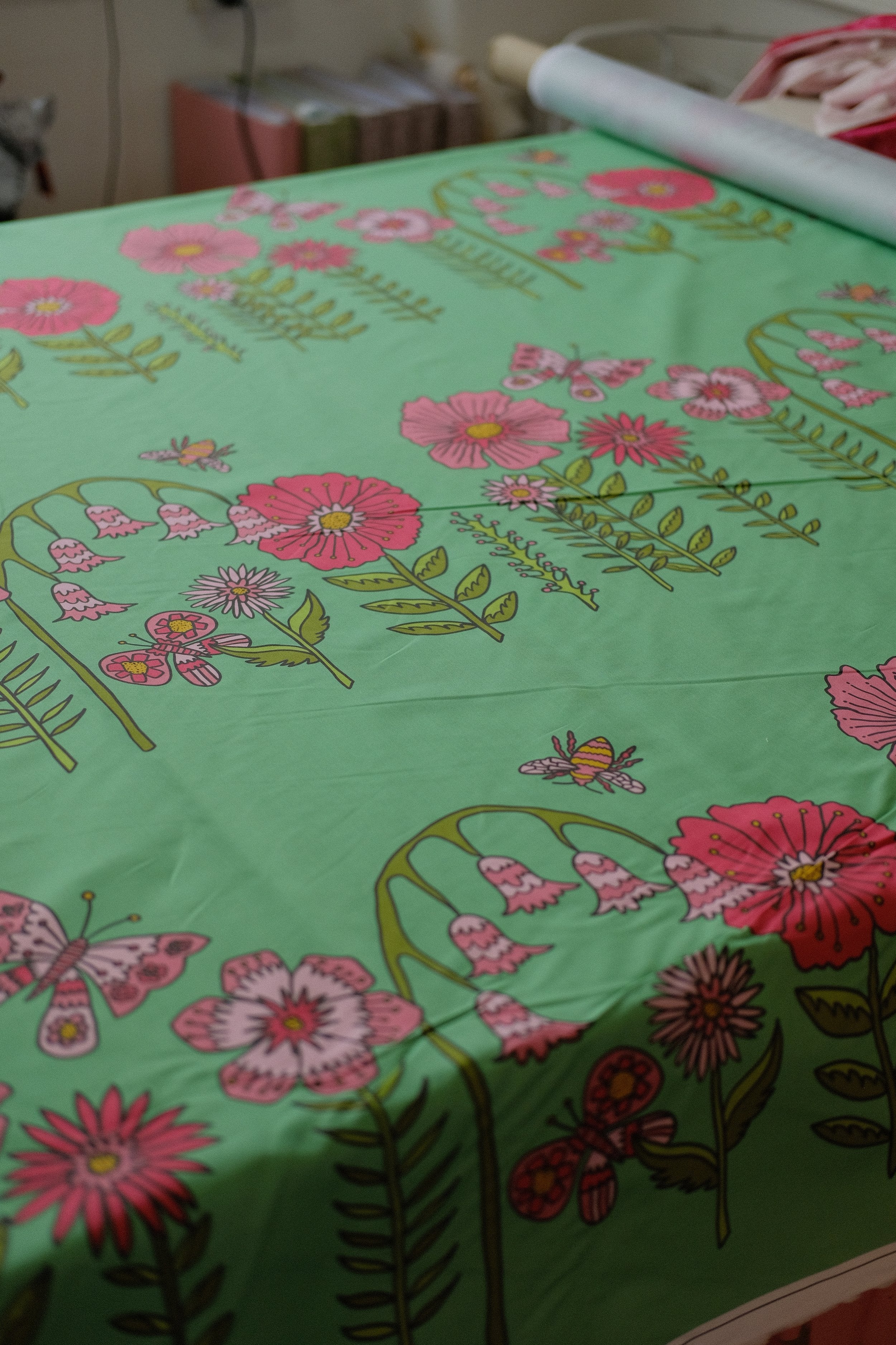 Mint Midsummer Meadow 100% Organic Cotton Sateen (per meter)