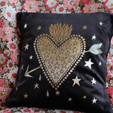 Flaming Heart Black Velvet Cushion Cover