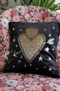 Flaming Heart Black Velvet Cushion Cover
