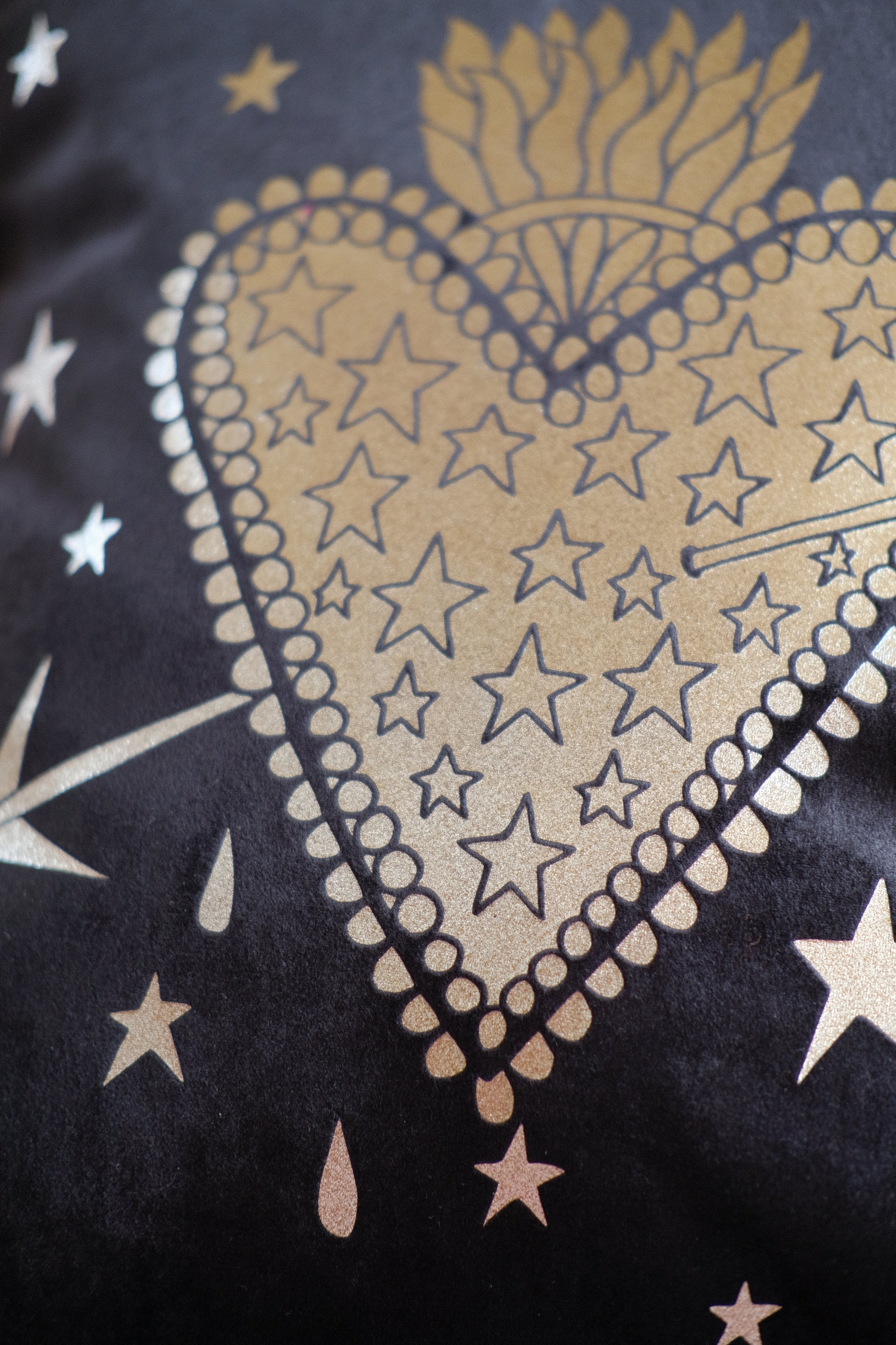 Flaming Heart Black Velvet Cushion Cover