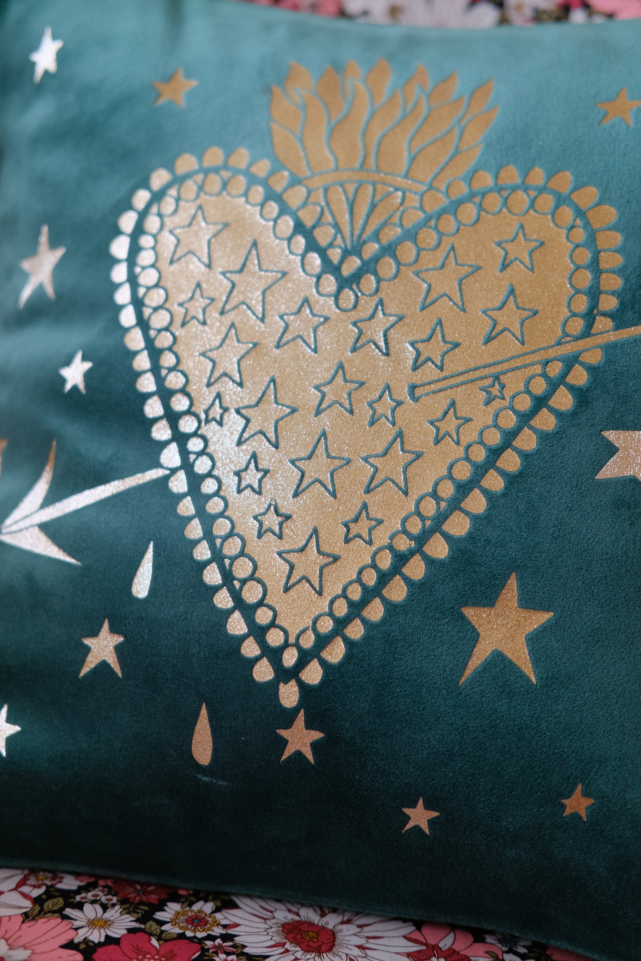 Flaming Heart Emerald Velvet Cushion Cover