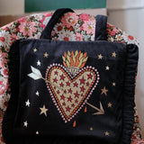 Flaming Heart Black Velvet Bag