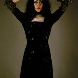 Elizabeth in Black Velvet with Stardust Appliqué & Tassels