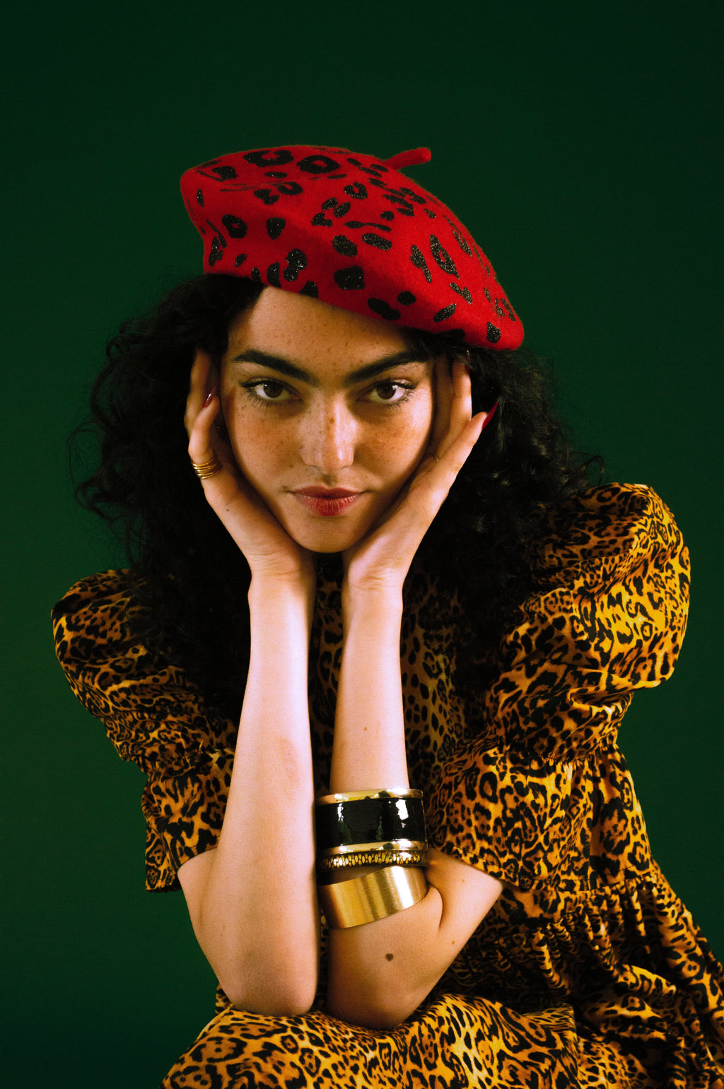Leopard Beret - Midnight on Red Beret
