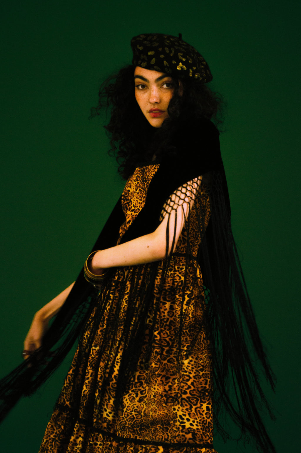 Leopard Beret - Gold Dust on Black Beret