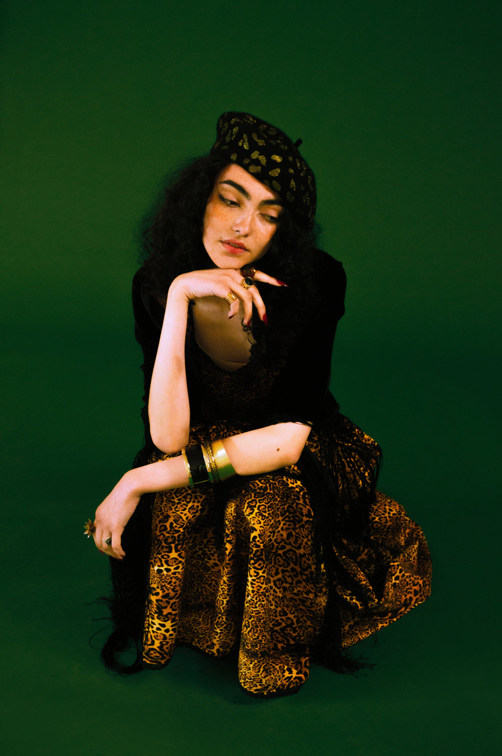 Leopard Beret - Gold Dust on Black Beret