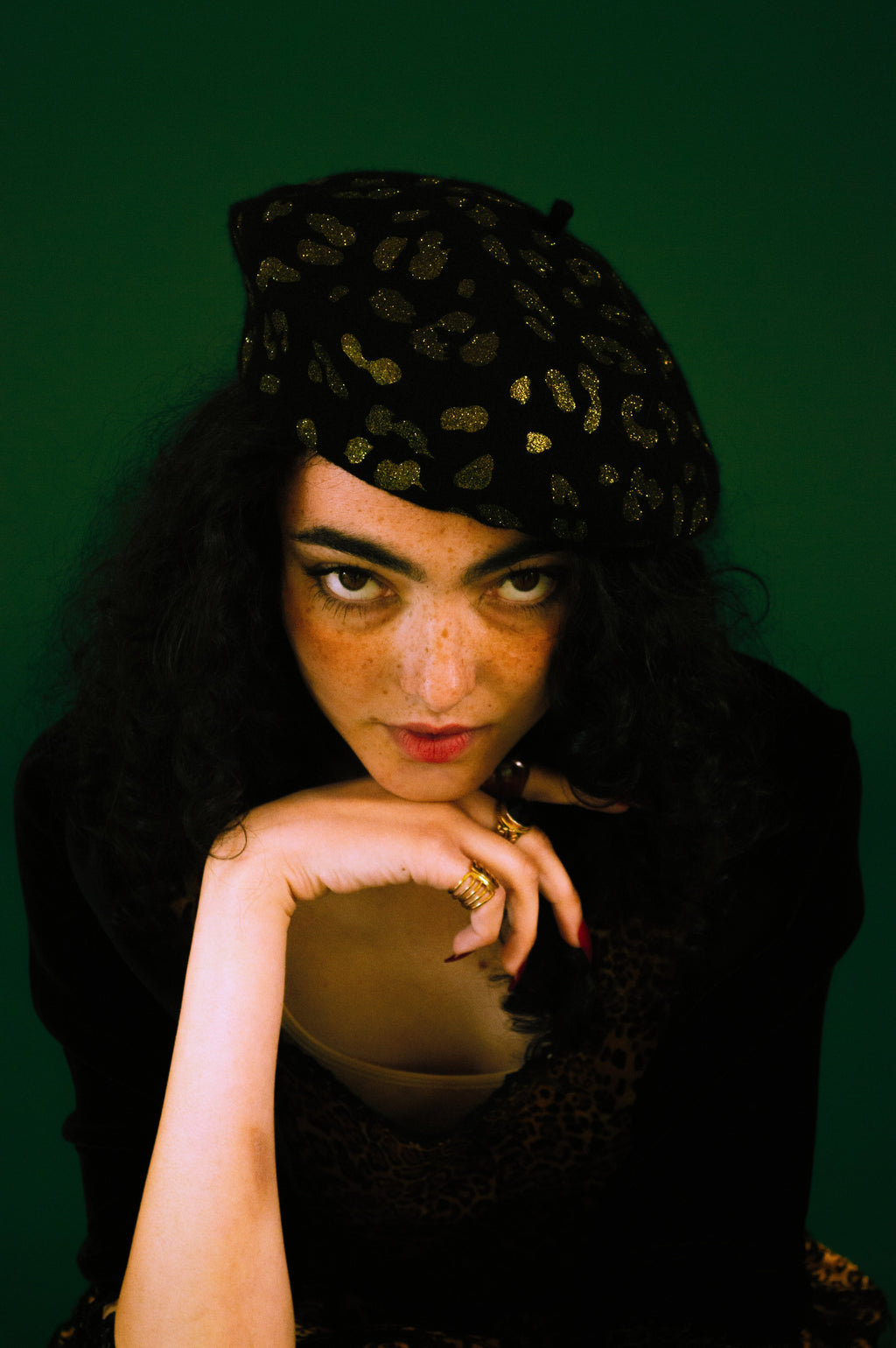 Leopard Beret - Gold Dust on Black Beret