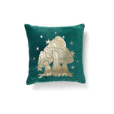 Emerald Velvet Magic Mushrooms Cushion