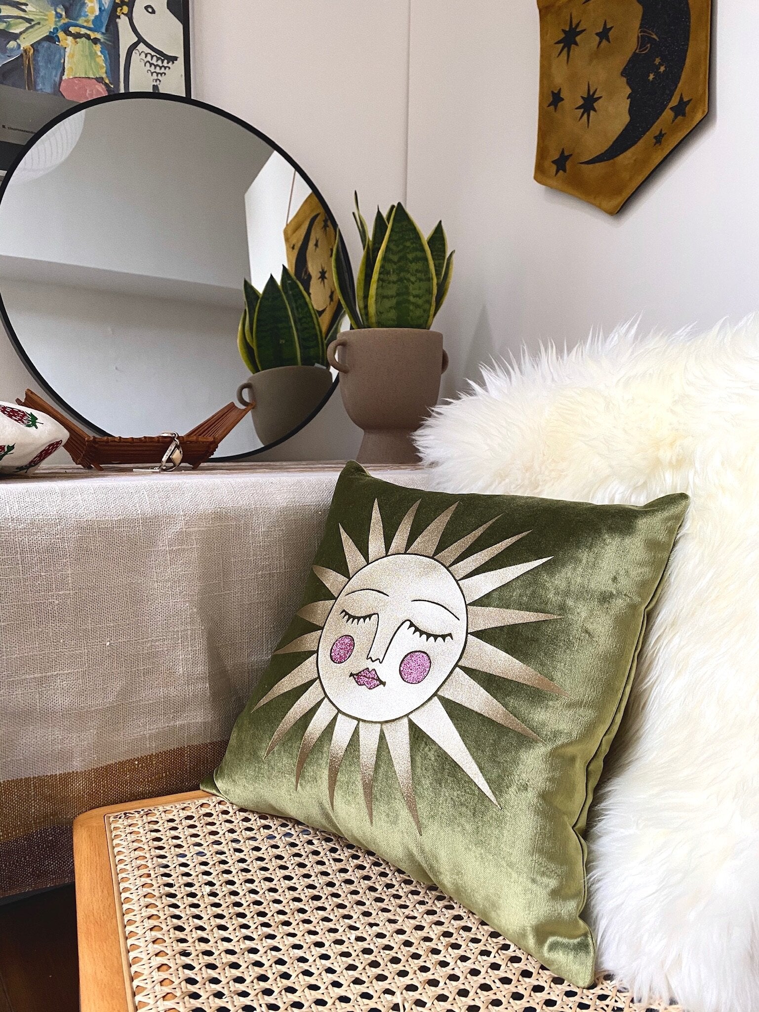 Moss Velvet Asteria Cushion Cover