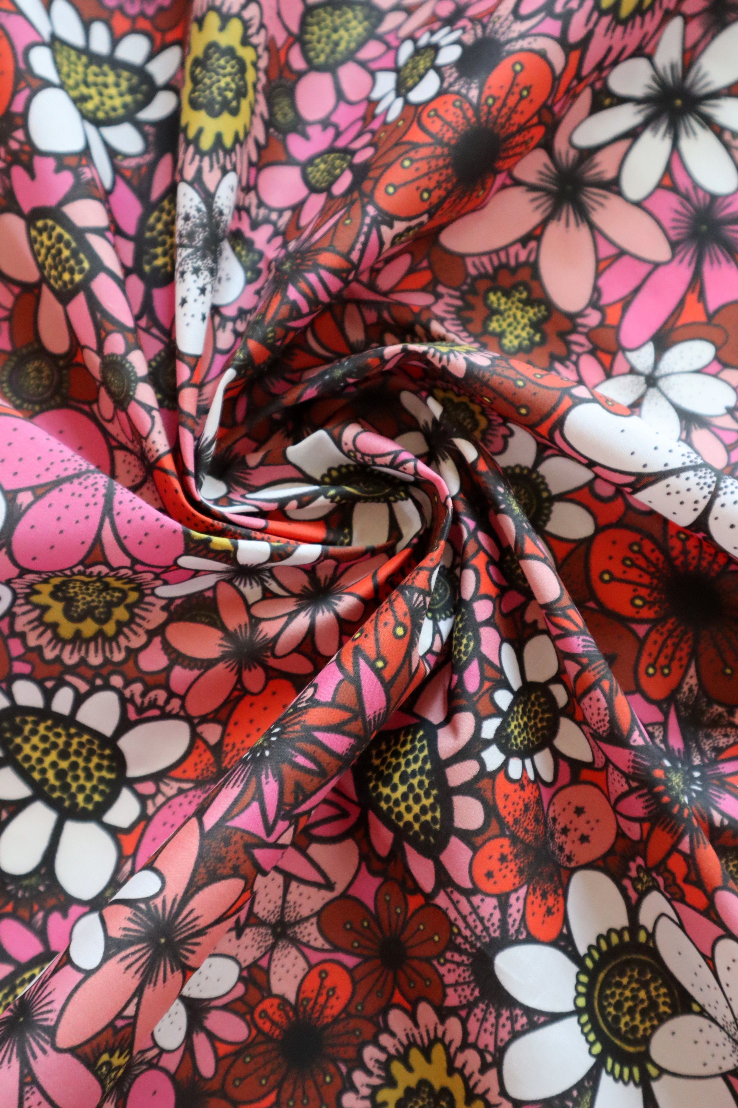 Sunday Morning Pink/Red 100% Organic Cotton Sateen (per meter)