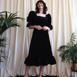 SAMPLE SALE: Priscilla in Black Velvet with Celeste Appliqué, Size 16