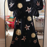 SAMPLE SALE: Priscilla in Black Velvet with Celeste Appliqué, Size 16