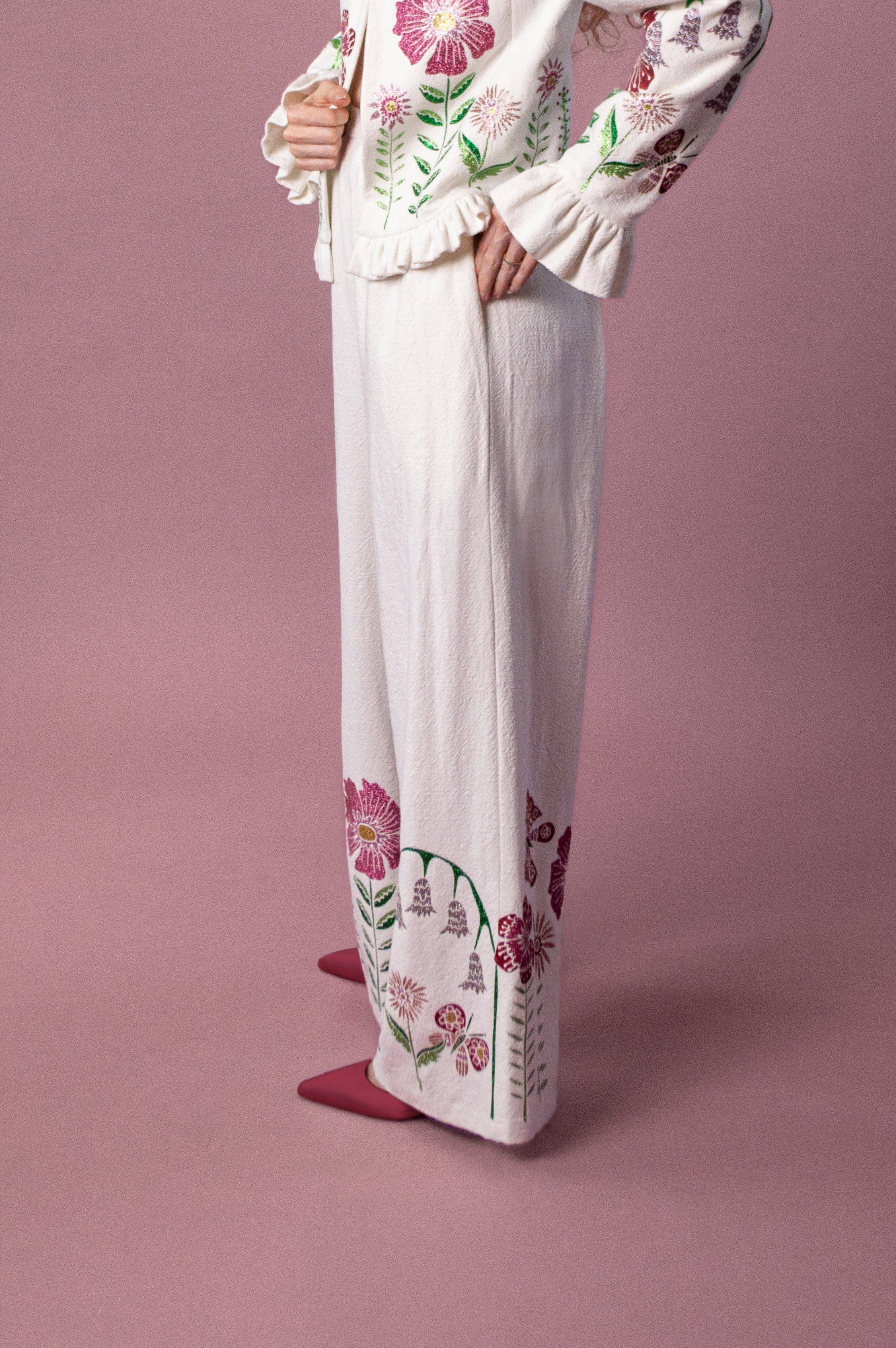 Studio Sale: Soleil Trousers with Midsummer Meadow Appliqué, Size 8