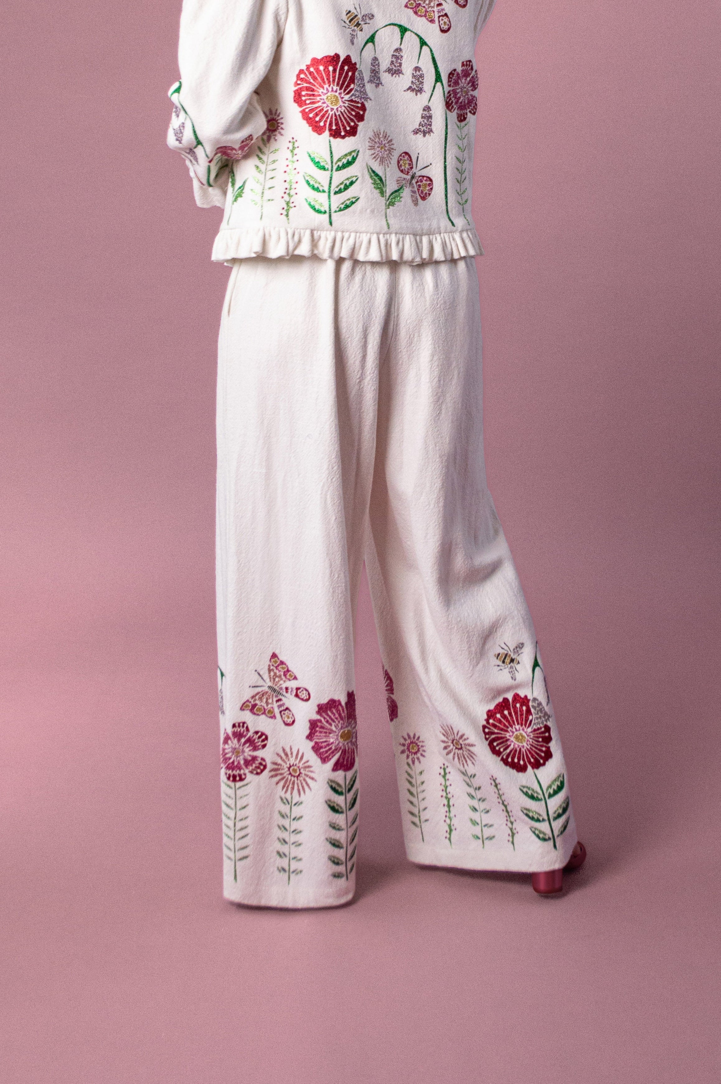 Studio Sale: Soleil Trousers with Midsummer Meadow Appliqué, Size 8