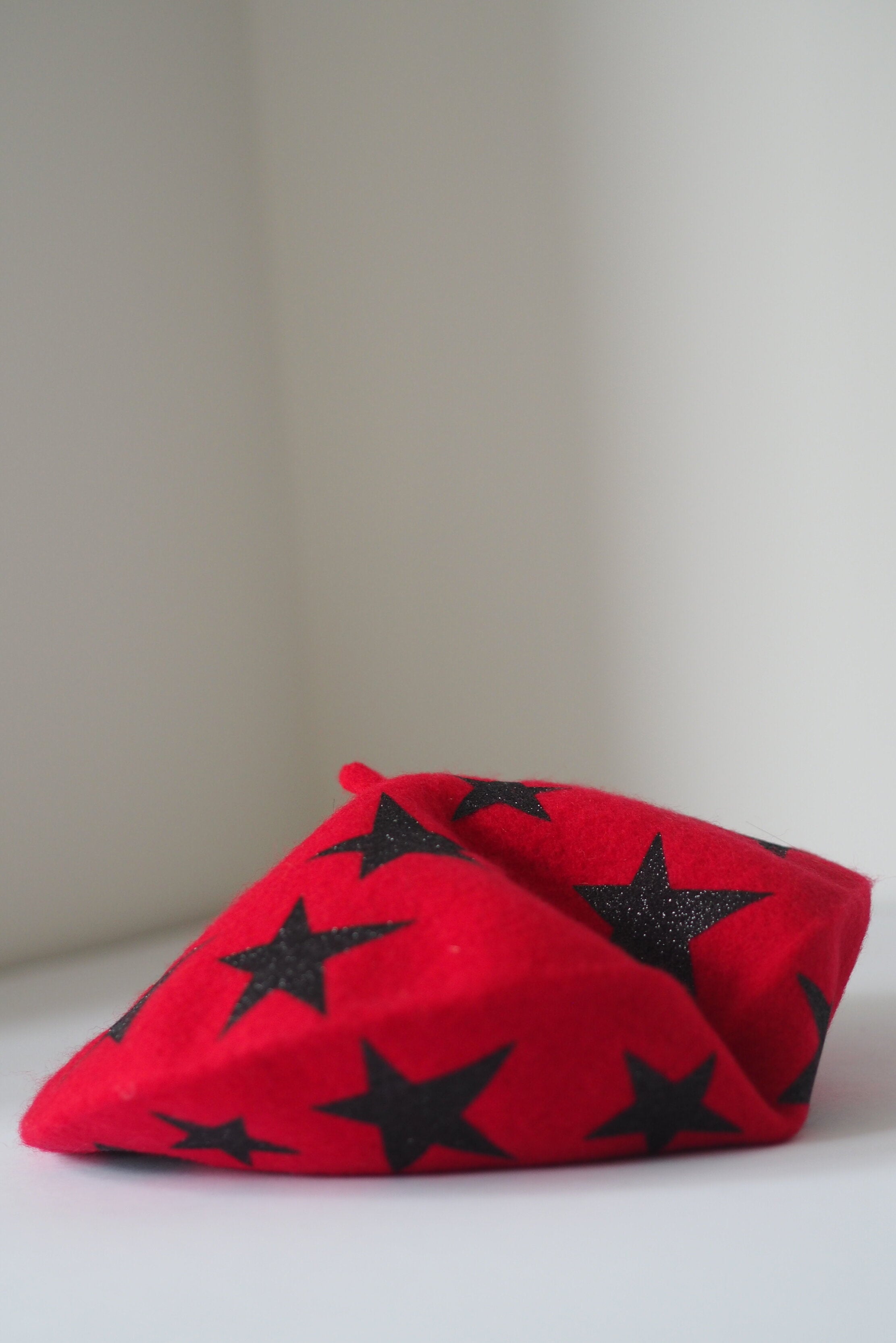 Starlet Beret - Black Stars on Red Beret