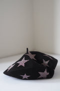 Starlet Beret - Lilac Stars on Black Beret