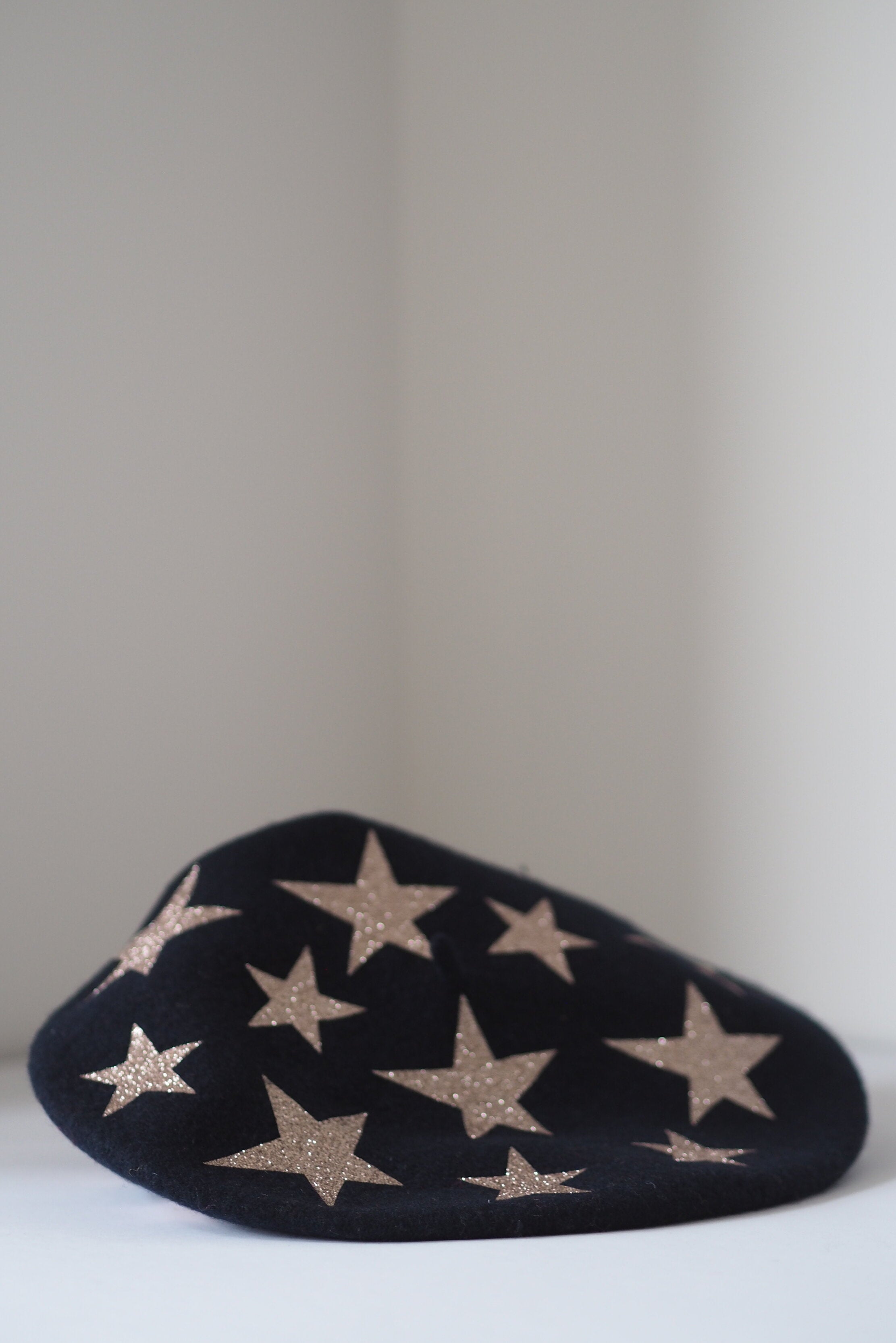 Starlet Beret - Rose Gold Stars on Black Beret