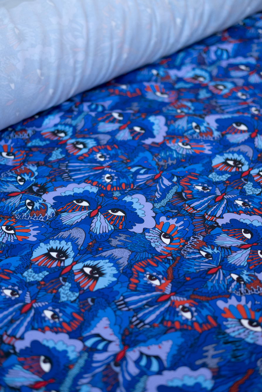 Blue Butterfly 100% Organic Cotton Sateen (per meter)