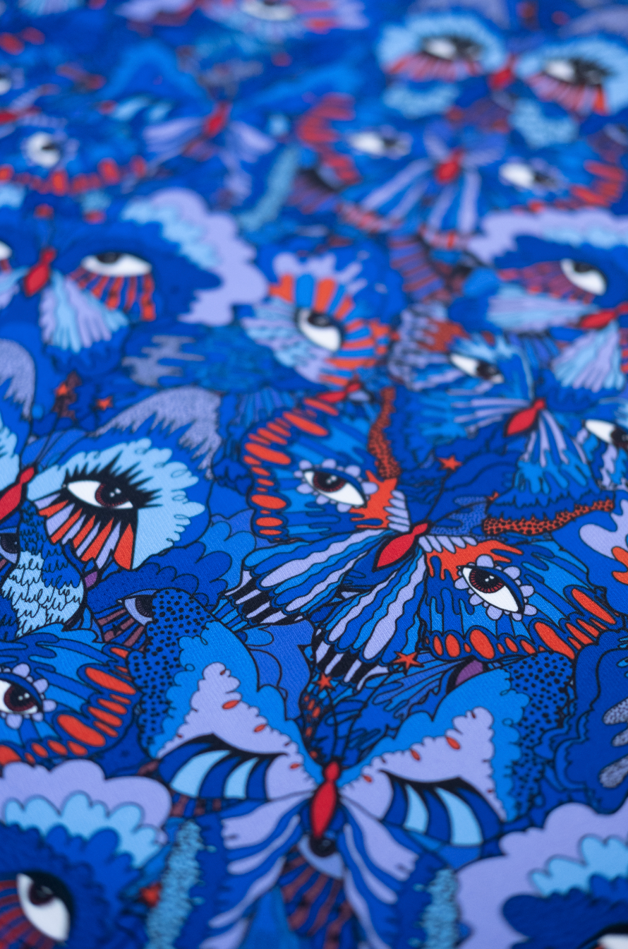 Blue Butterfly 100% Organic Cotton Sateen (per meter)