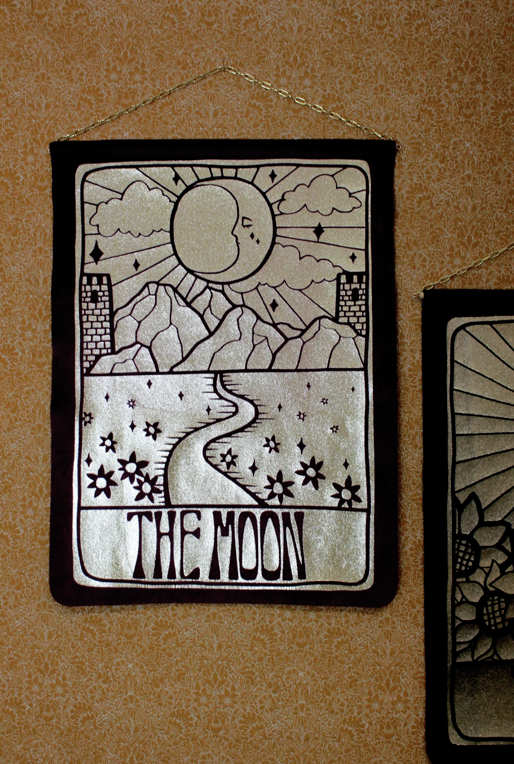 The Moon Black Velvet Wall Hanging