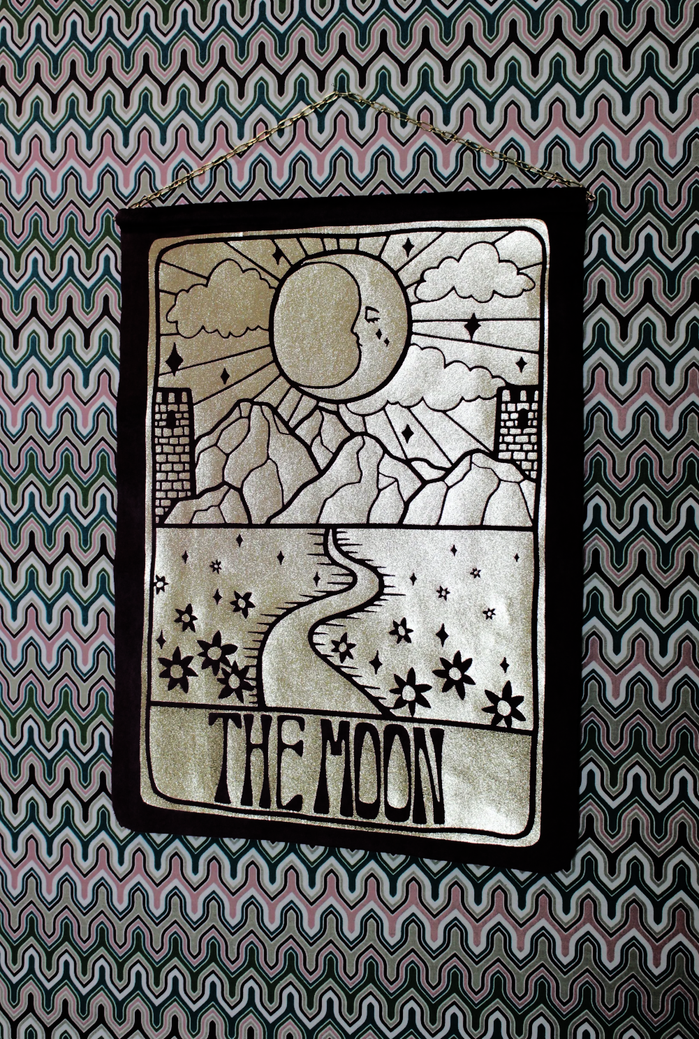 The Moon Black Velvet Wall Hanging